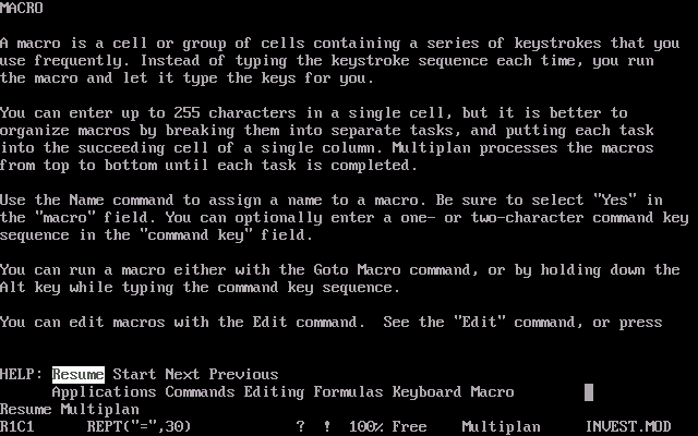 Multiplan 4 - Help